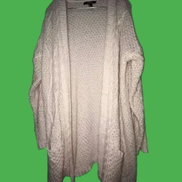 FOREVER 21 ❤️Open Style Pockets Ivory Long Cardigan Sweater Women's Size L - Picture 1 of 16
